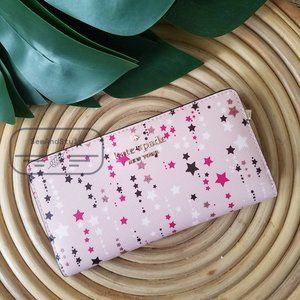 Kate Spade NWT Staci Twinkle Printed Large Slim Bifold Wallet Pink Great Gift